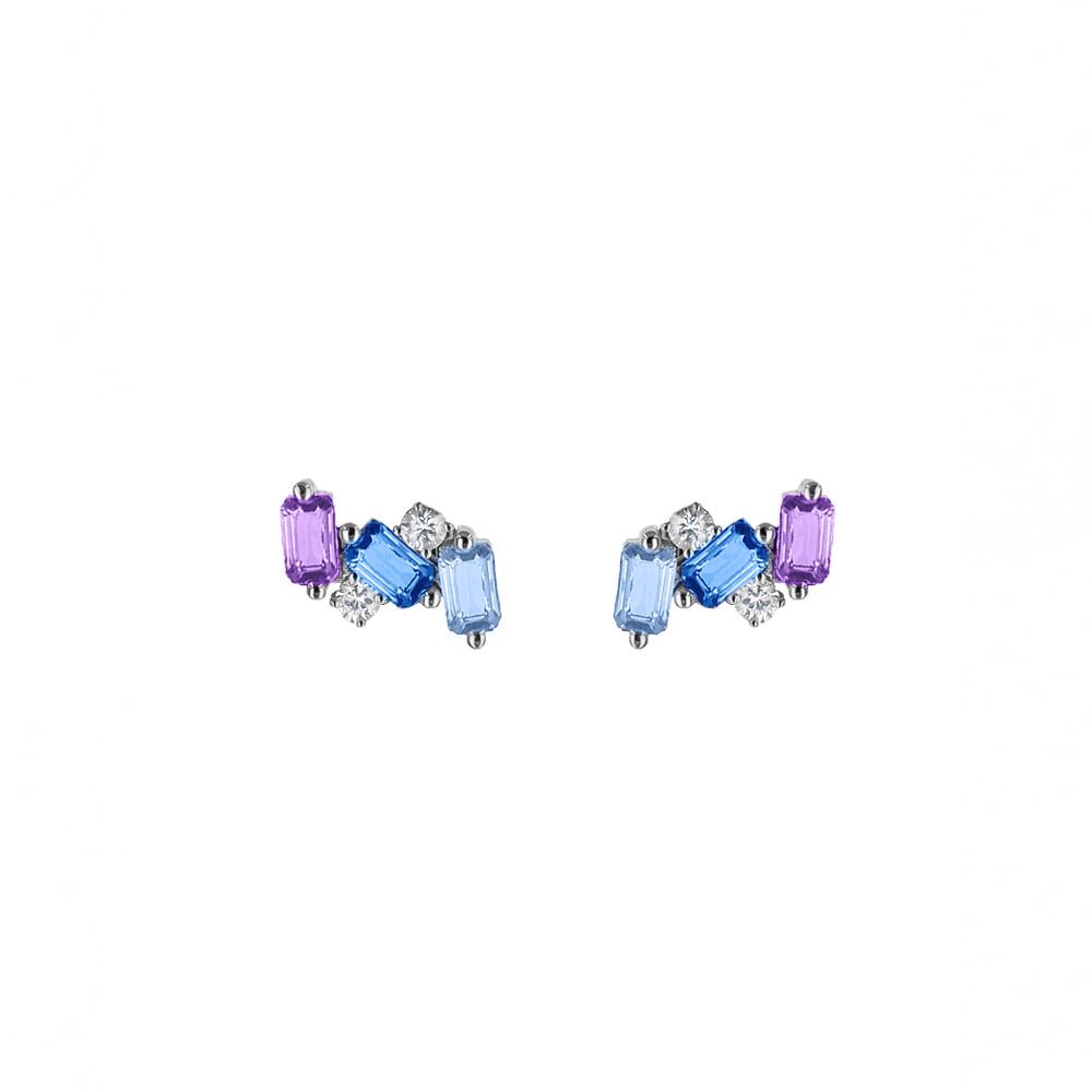 Blue Purple Hue Asymmetrical Sapphire Earrings
