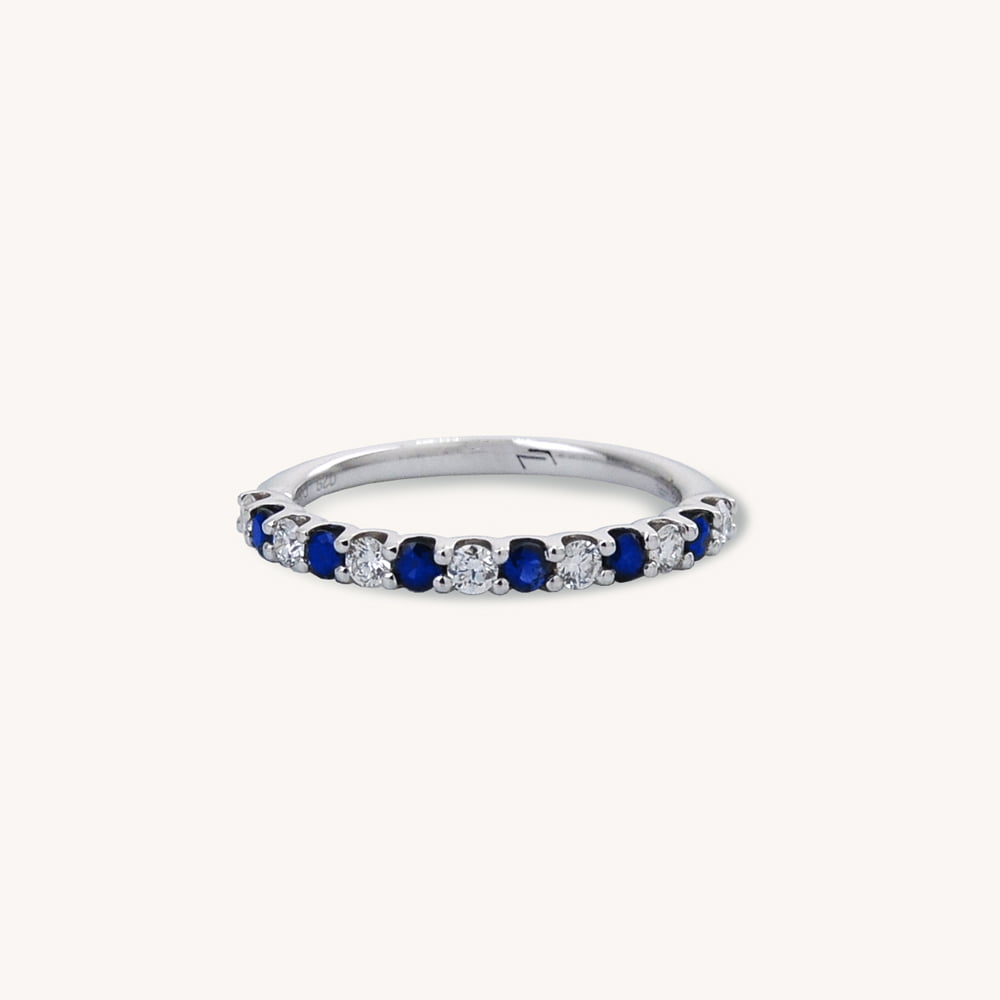 Floating Diamond and Sapphire Wedding Band