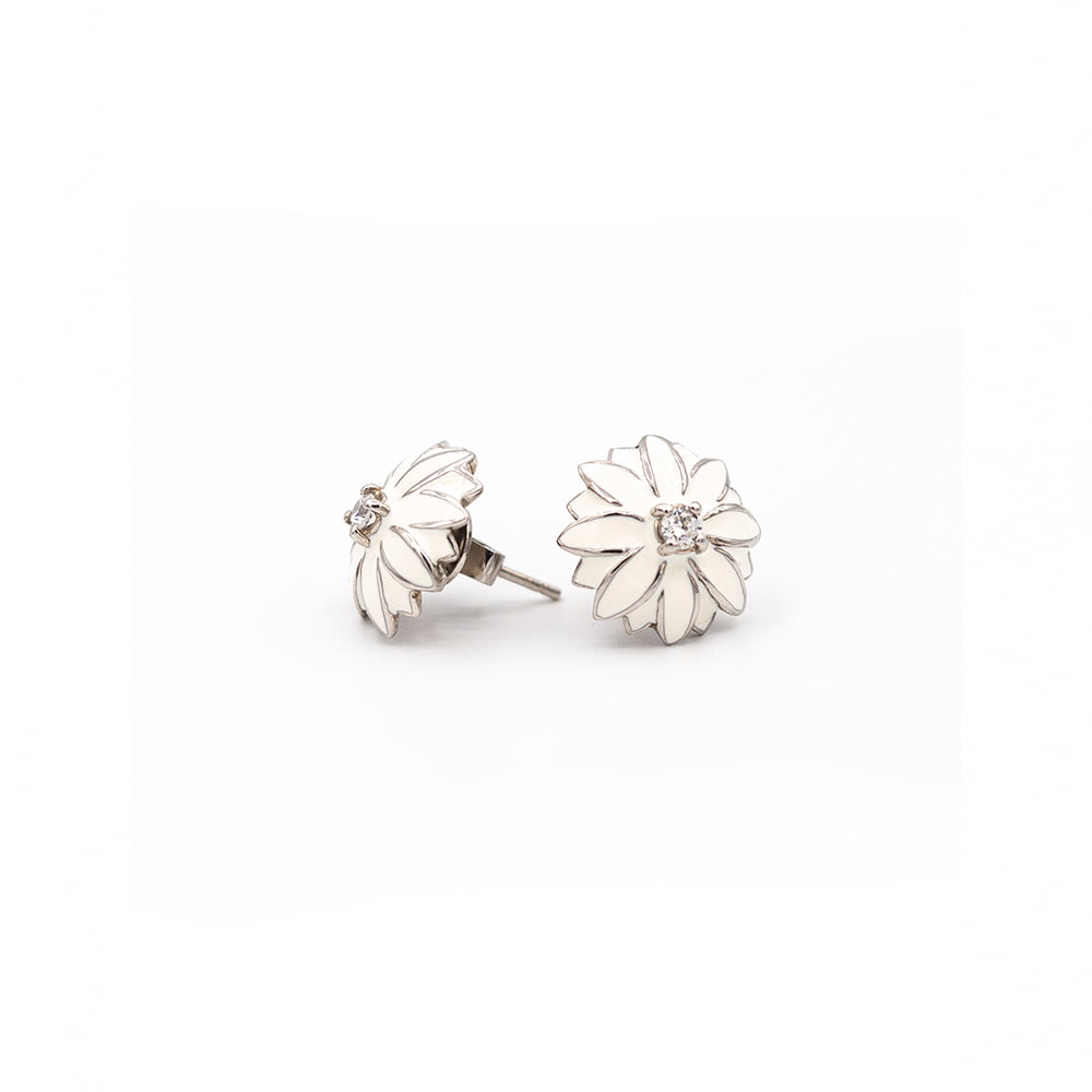 Snowflake White Sunflower Earrings