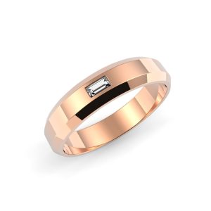 Textured Finished Beveled Edge Ring with Baguette Diamond