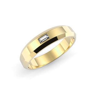 Textured Finished Beveled Edge Ring with Baguette Diamond