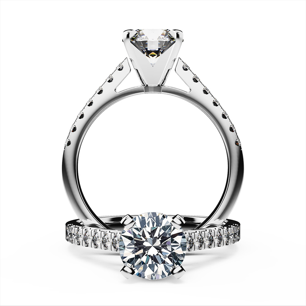 Cathedral Pave Diamond Ring with Side Diamonds